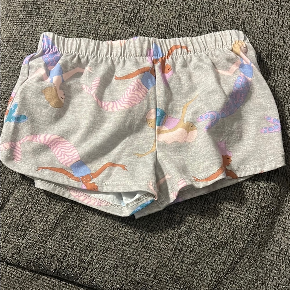 Mermaid Print Gray Kids Pajama Shorts